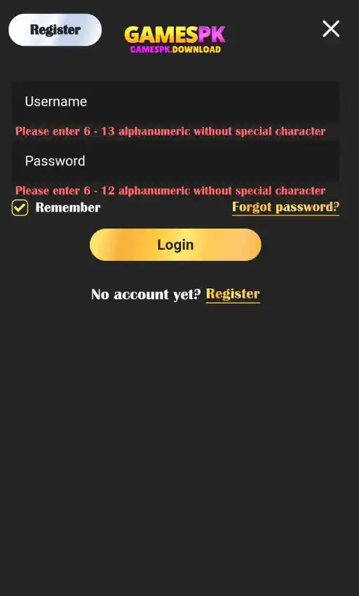 How To Login the Gamespk Application