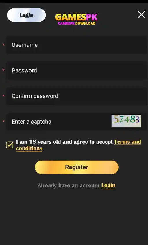 How To Register or sign up At Gamespk vip